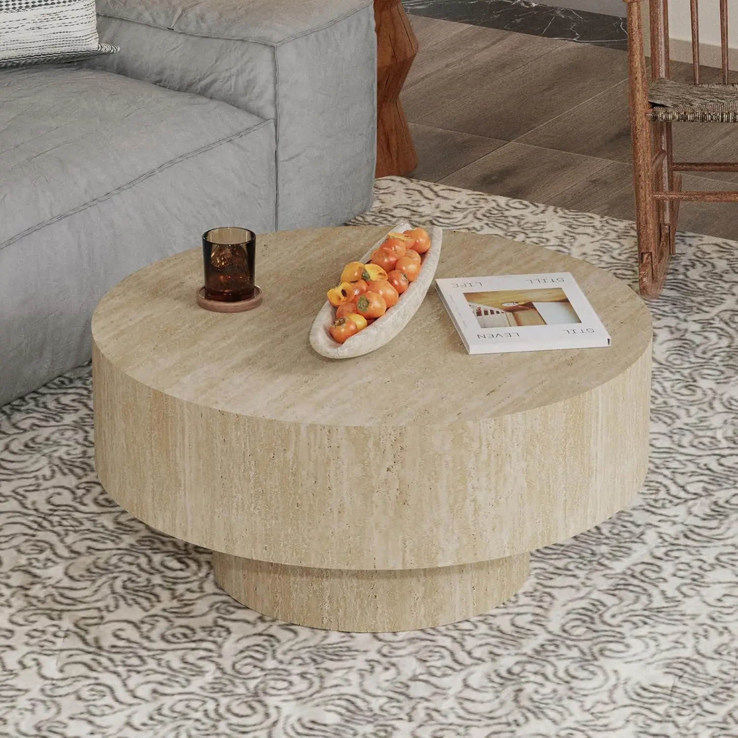 Round Travertine Coffee Table 30