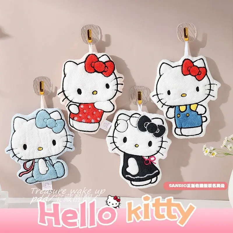 

Sanrio Hello Kitty Kawaii Hand Towel Cartoon Hand Washing Towel Hanging Type Anime Thick Water Absorbent Soft Coral Velvet Gifts