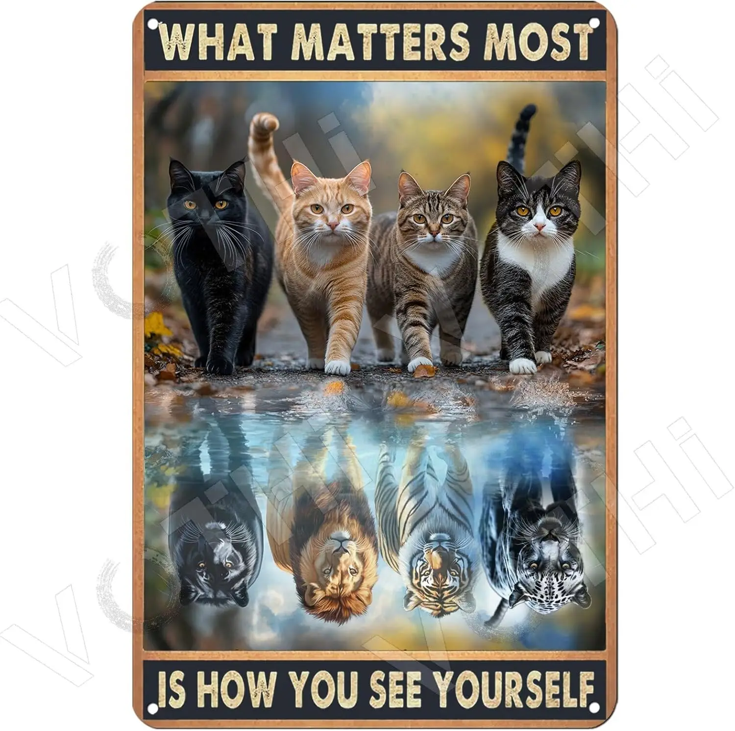 Cute Black Cat Decor Signs，What Matters Most, Is how You See Yourself，Metal Signs Vintage for Home Cafe Wall -aluminum sig
