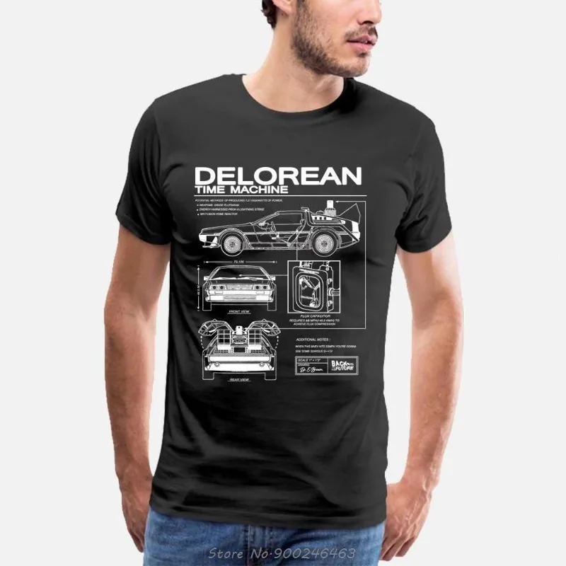 Camiseta con estampado de Back To The Future Delorean Schematic, camiseta de algodón para hombre, camiseta de motocicleta, camisetas de Hip Hop de verano para hombre