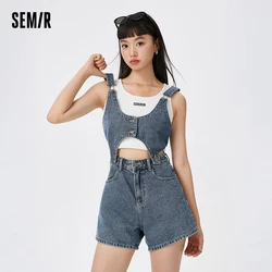 Semir Jeans Women Short Strap Top Loose Shorts Sweet Cool 2023 Summer New Sexy Spicy Girls Two Piece Set