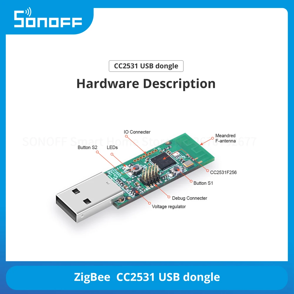 

SONOFF Zigbee CC2531 USB Dongle Module Zigbee packet sniffer zigbee2mqtt USB Interface Dongle Supports SONOFF Zigbee products