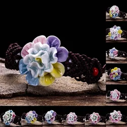 2021 New Fashion Hand-made Knitted Beautiful Flowers Romantic Ceramic Bracelets for Women Girls Lovers Gifts