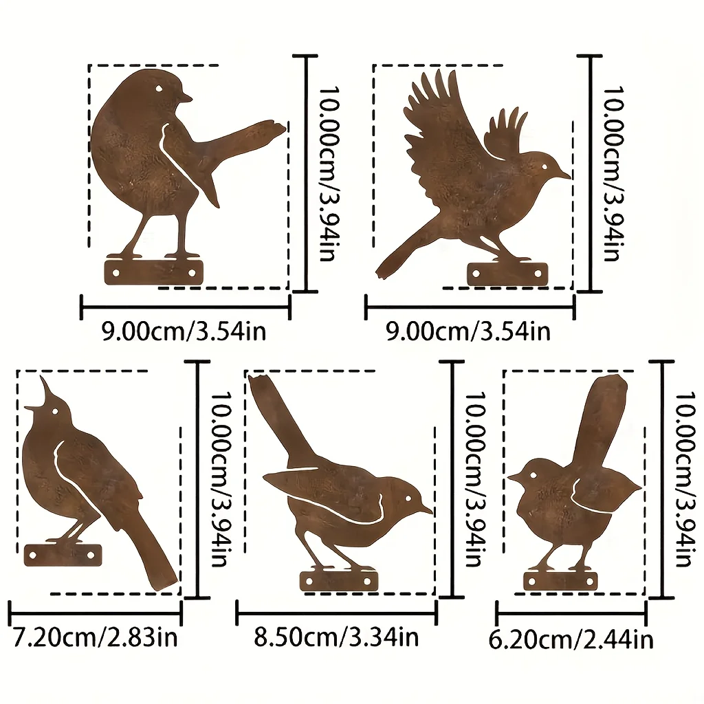 Vintage garden birds for all seasons. Gold & sparrow designs, acrylic, outdoor fence decor. Ideal  gift. Nature style.