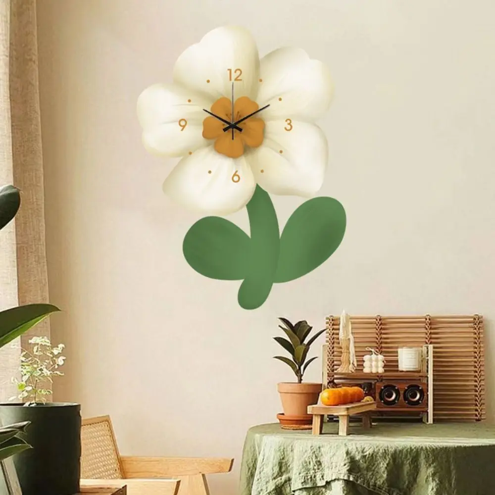 Silent 3D Flower Decors Wall Clock Warm Light INS Hanging Clock with Light Accurate 3 Modes Luminous Wall Clock Living Room