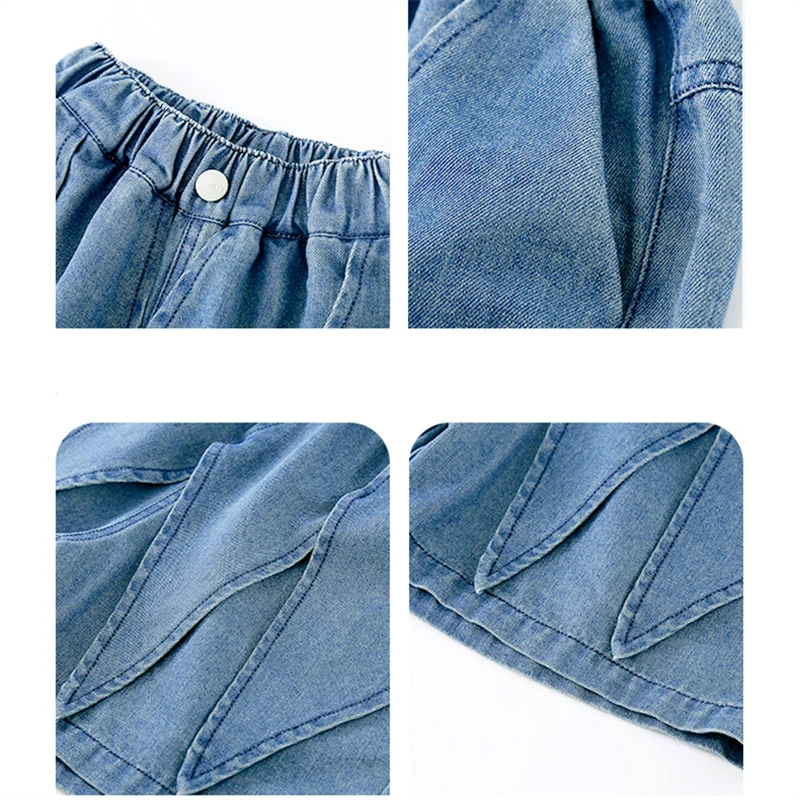 New Kids Design Summer Denim Shorts With Applique for Tweens Girl Stylish Street Wear Shorts Children Fashion Jeans Shorts 5-14T