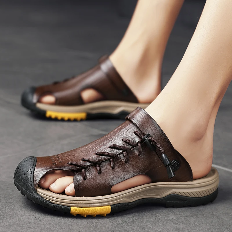 

Solid Color Men Summer Flat Sandals Classic Casual Style Anti Slip Sole Student Daily Home Leisure Walking Shoes