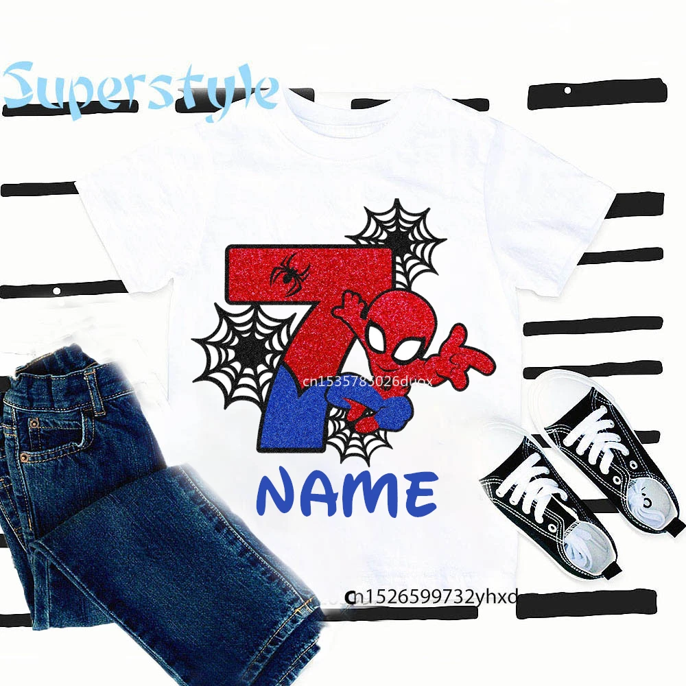 Boys 2 3 4 5 6 7 8 Years Birthday Marvel Spiderman Shirts Personalize Name Birthday Girl T-shirt Super Hero Birthday Party Wear