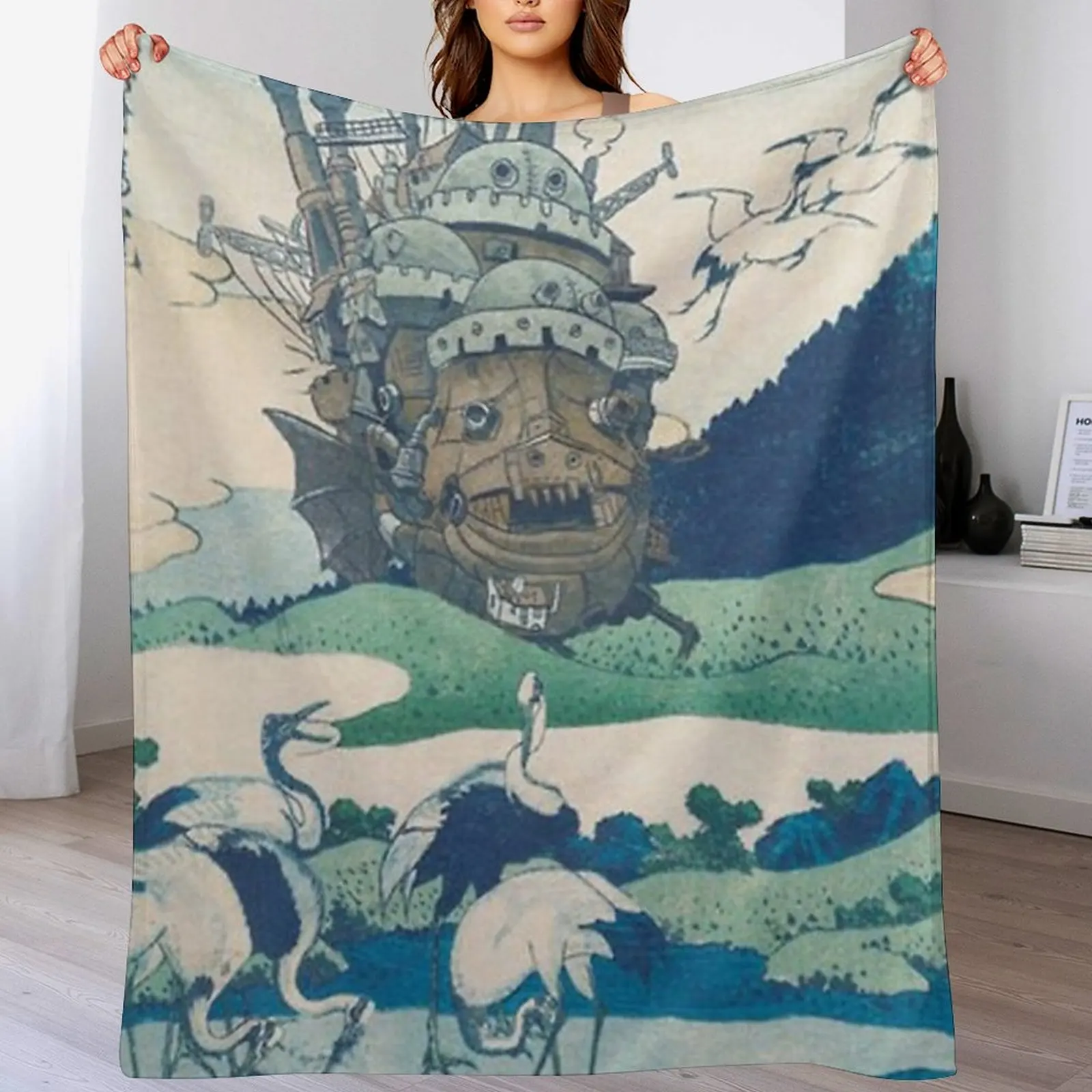 

Howl's castle and japanese woodblock mashup Throw Blanket Furrys Fashion Sofas Decoratives Blankets