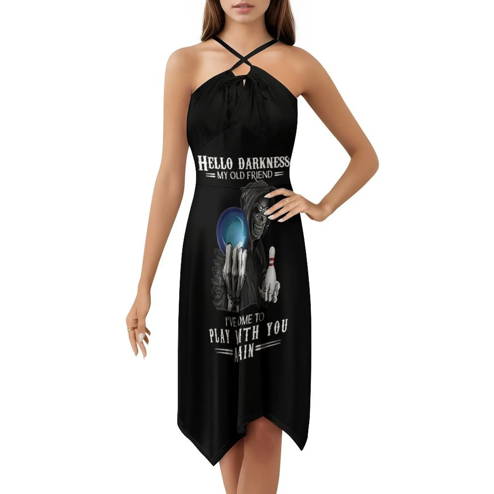 البولينج مرحبا الظلام صديقي القديم يلعب معك المرأة الشارع الشهير فستان الحفلات العصرية طباعة نادي الملابس للإناث البولينج #5