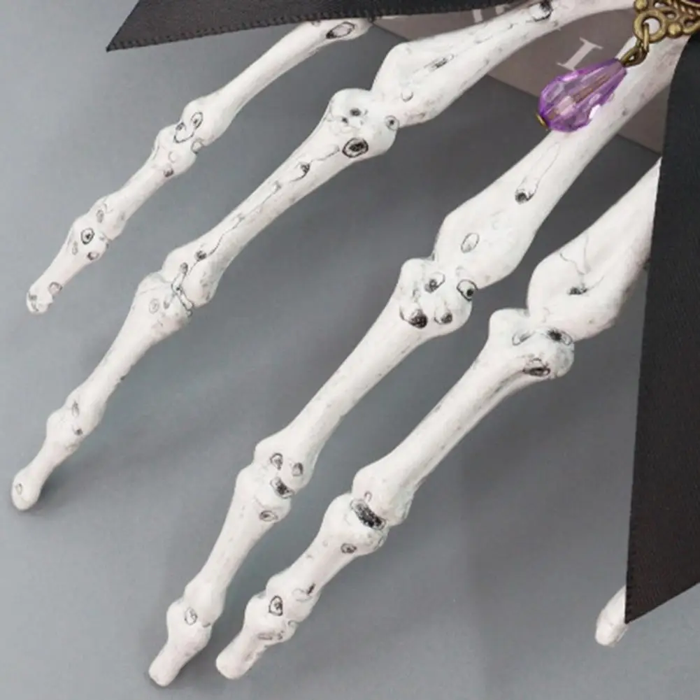 Gemstone Embellished Hair Clip Halloween Skeleton Hand Hair Clips with Bowknot Skull Claw Hairpins Faux Bone Hair for Girls