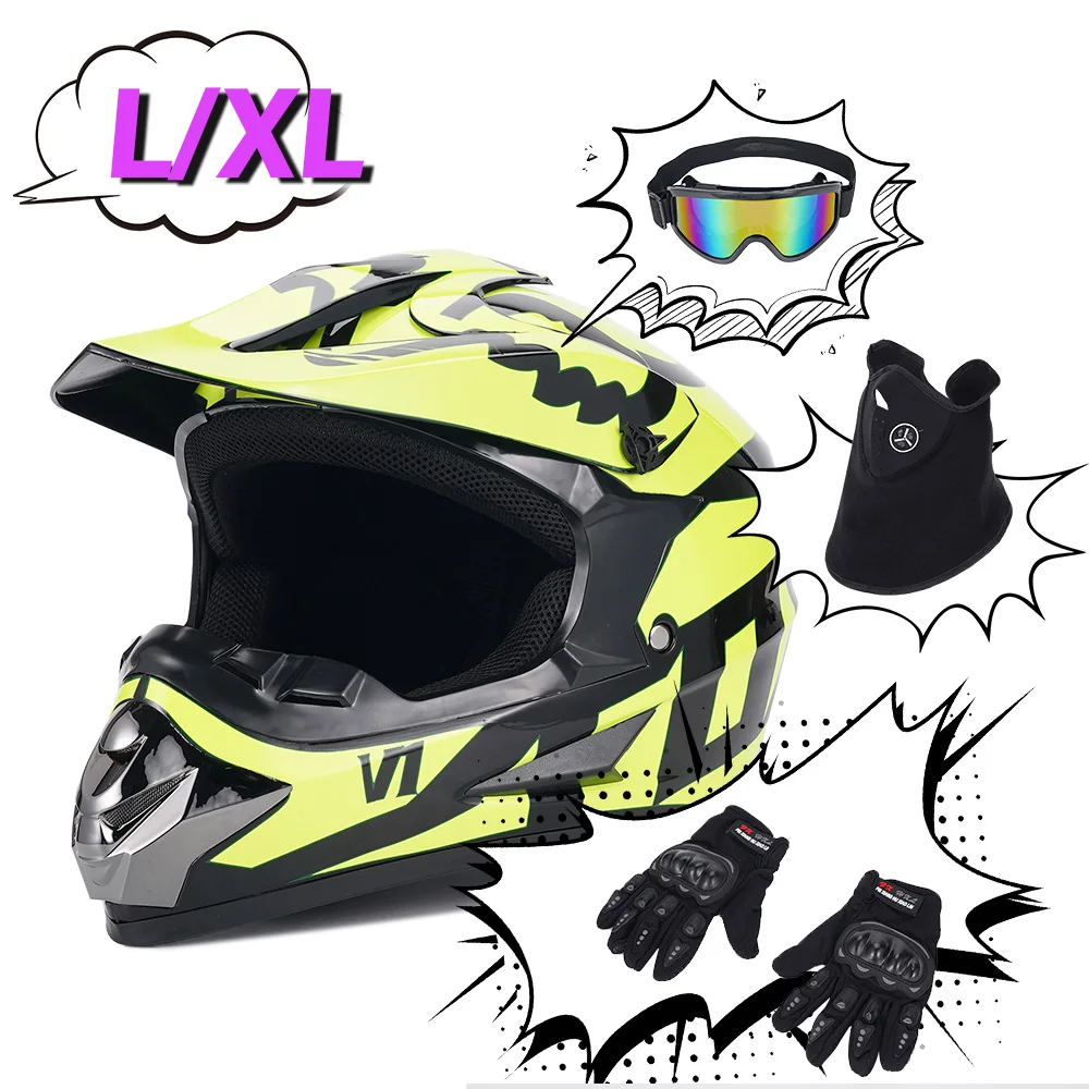 

Personalized Matte Green Full Face Motorcycle Helmet DOT Certified ABS with Goggles Gloves Face Mask Windproof Riding Gear