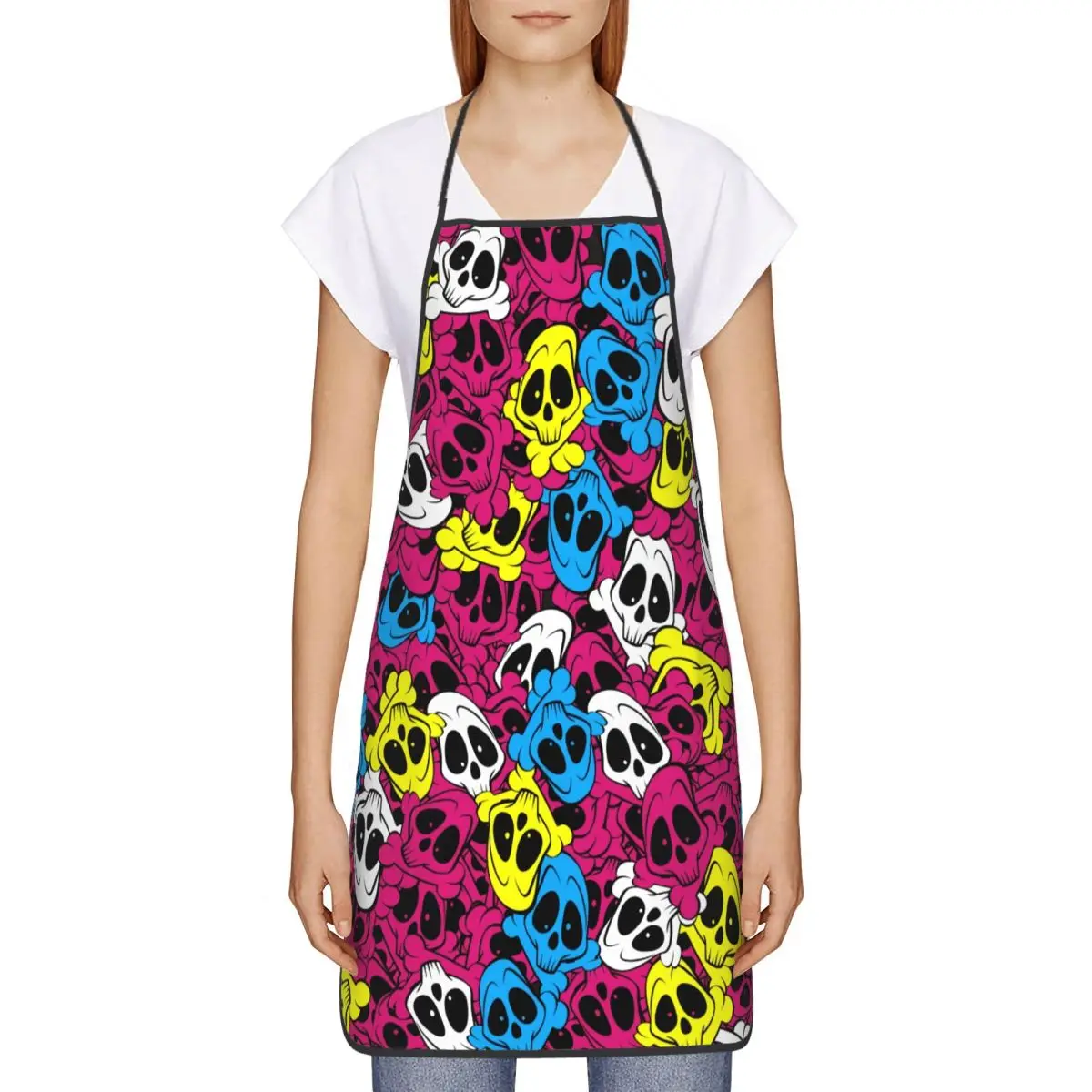 Scary Skull Skeleton Aprons for Men Women Halloween Goth Adult Unisex Kitchen Chef Bib Tablier Cuisine Cooking Baking Gardening