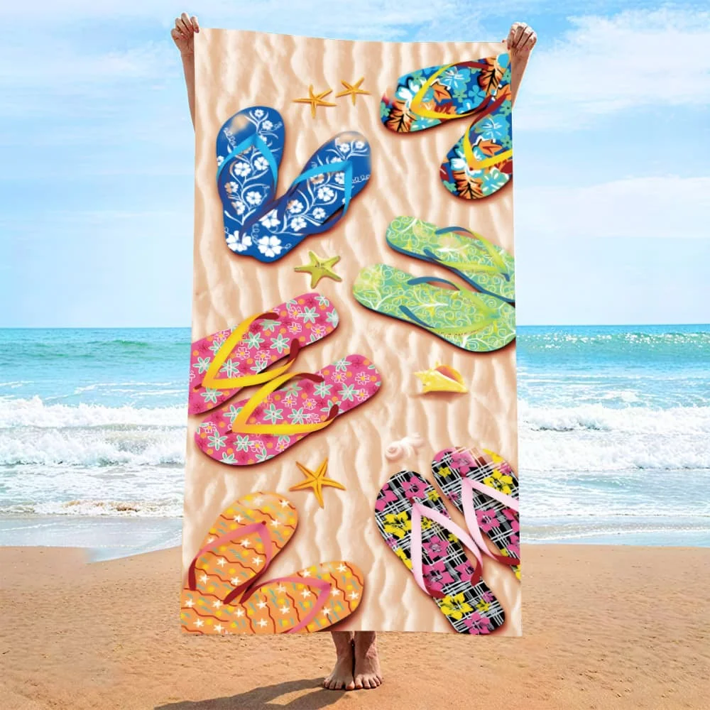 Colorful Pop Art Flip Flop Beach Towel Soft Microfiber Towel for Men Women Summer Beach Pool Camping Gym Yoga Travel