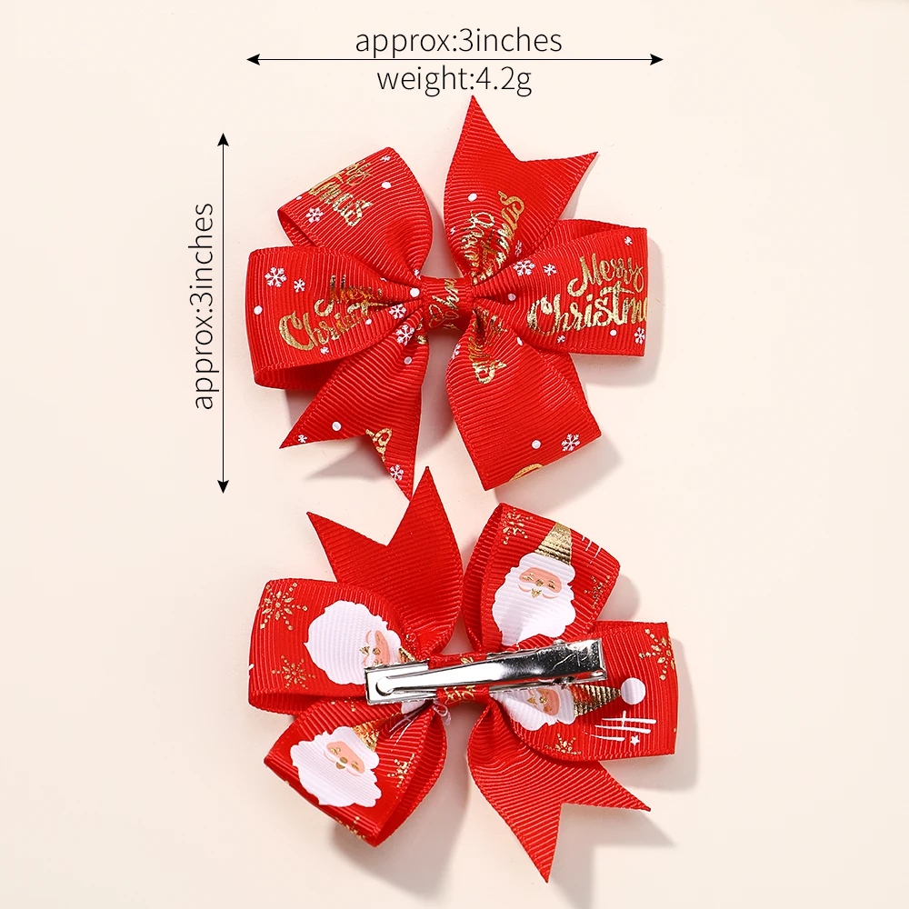 6pcs Christmas Bows Hair Clip for Kids Girls New Year Party Decorations Print Hairpin Baby Holiday Hair Accessories Gifts