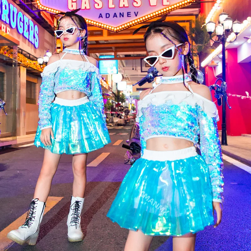 New Year's Day girls' sequins runway runway fashion trend clothing children's jazz dance clothing princess skirt set