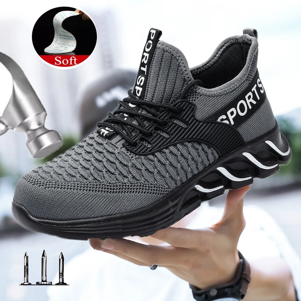 2023 Men\'s Fashion Work Sports Shoes, Puncture-resistant Steel Head, Breathable Anti-slip Safety Shoes, Large Size 39-48