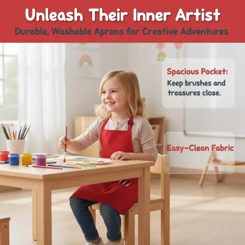 Adjustable Kids Fabric Painting Aprons with Pockets Colorful Durable for Home Kitchen School Art Craft Activities