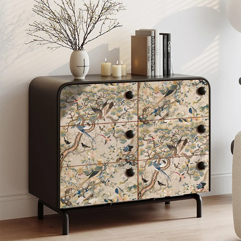 ورق جدران Chinoiserie قابل للتقشير واللصق، ورق حائط ذاتي اللصق قابل للإزالة، ورق اتصال عتيق لطيور الأزهار لخزانة غرفة النوم