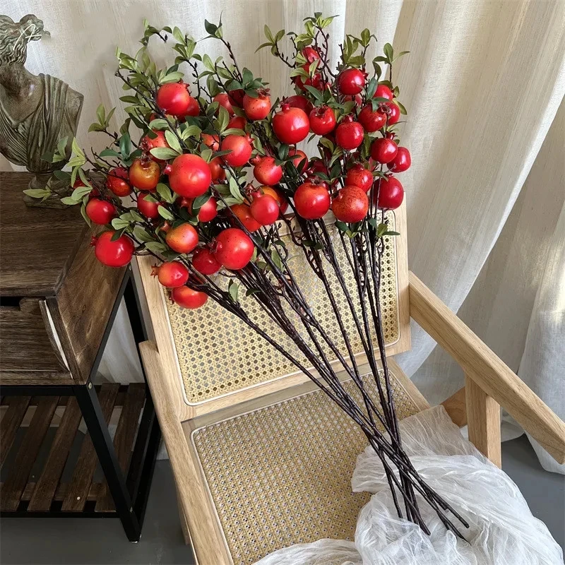 Pomegranate fruit branch artificial flowers 6-Fruit flores artificiales for home wedding decor outdoor garden decoration flores