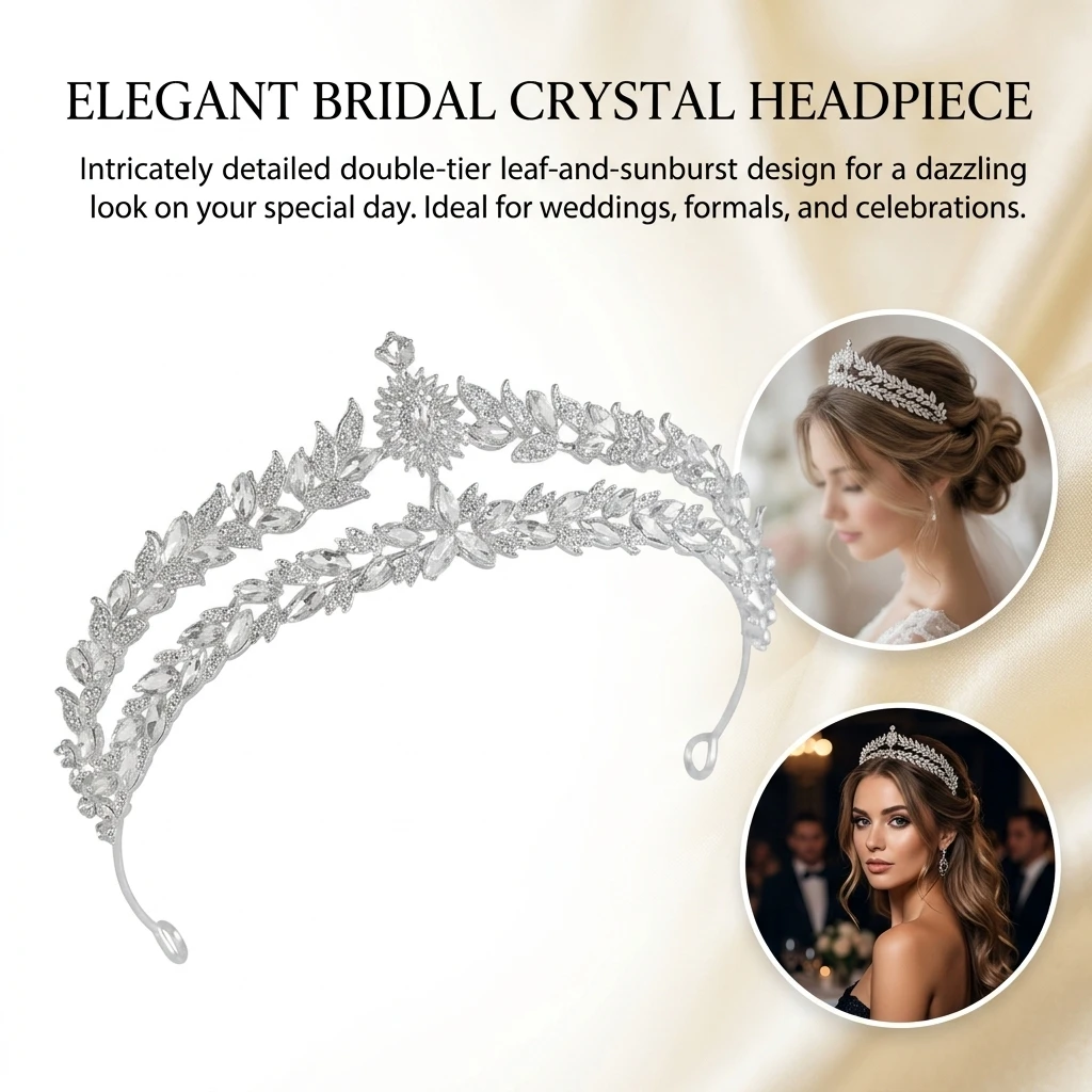 Bridal Tiara Sparkling Wedding Headpiece for Brides Elegant Party Hair Accessory Lightweight Silver Jewelry view 5