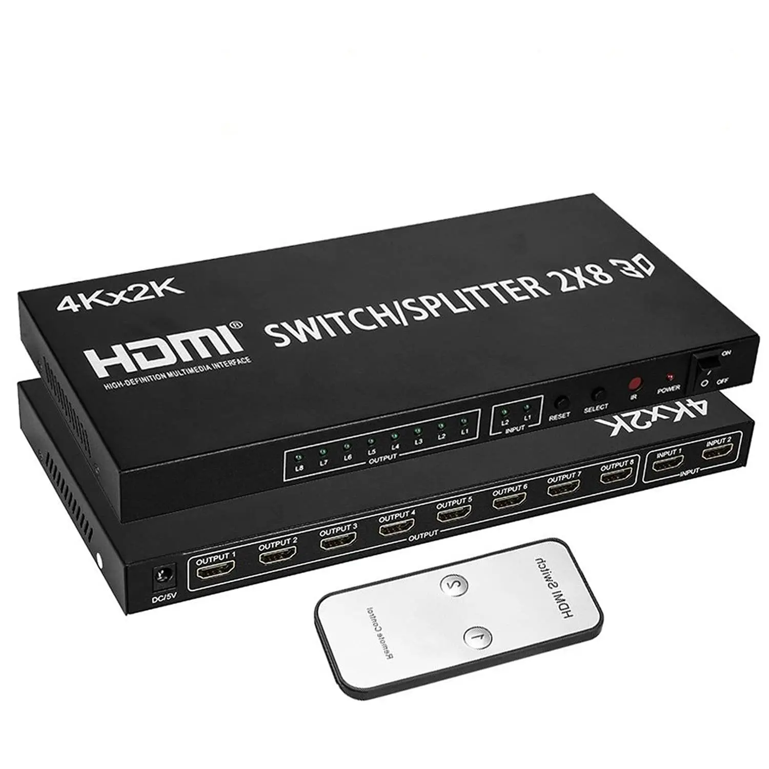 2X8 HDMI Splitter Full HD 4K Video HDMI Switcher 2x8 Split 2 in 8 Out Dual Display For PS3 Xbox PC To HD TV Monitor Projector