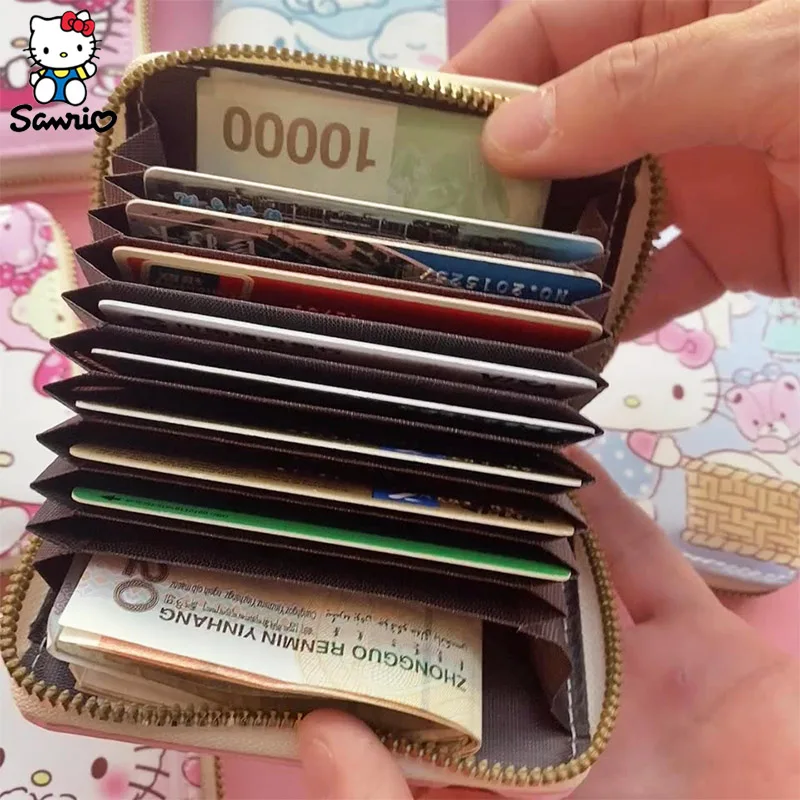 Sanrio Kuromi Wallet Bags Cartoon Kuromi PU Purse Card Holder Fold Zip Compact Wallet For Women Birthday Gifts Toys Wholesale