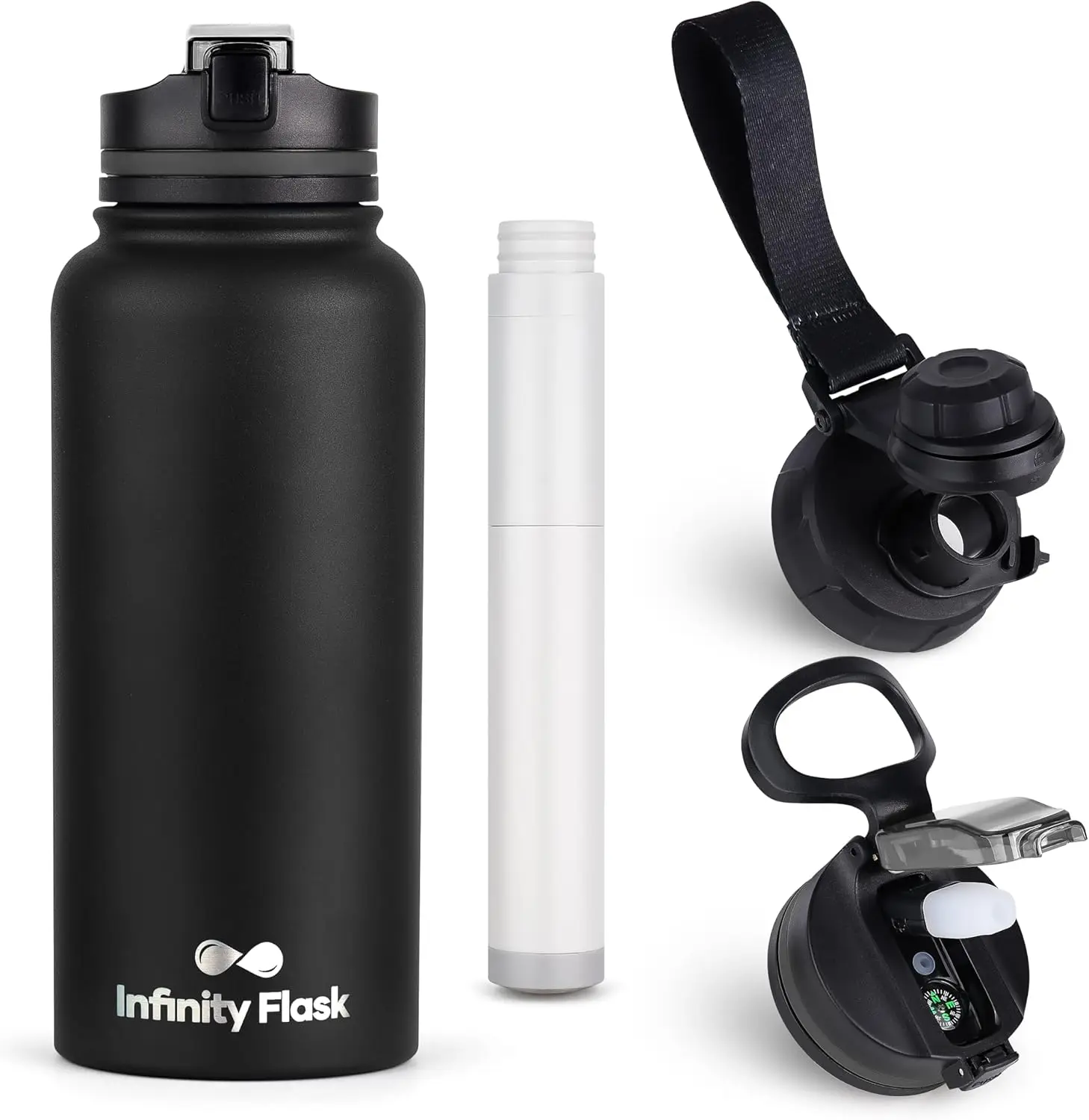 32 oz Stainless Steel Filtered Water Bottle with Bonus Sport Lid and Replaceable Filter for Everyday Drinking