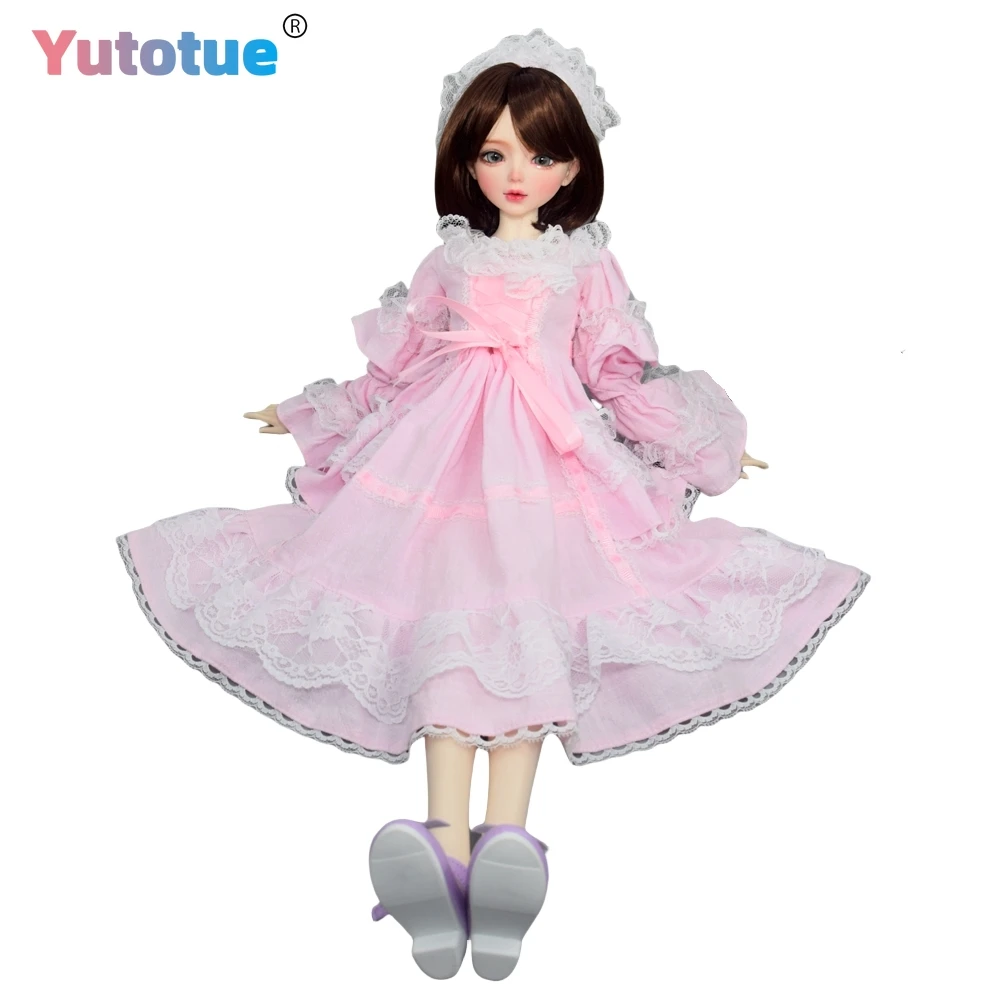 YUTOTUE 56cm Height BJD Doll Moveable Joints with Brown Short Hair Shimmer Green Eyes Removable Outfits Lifelike