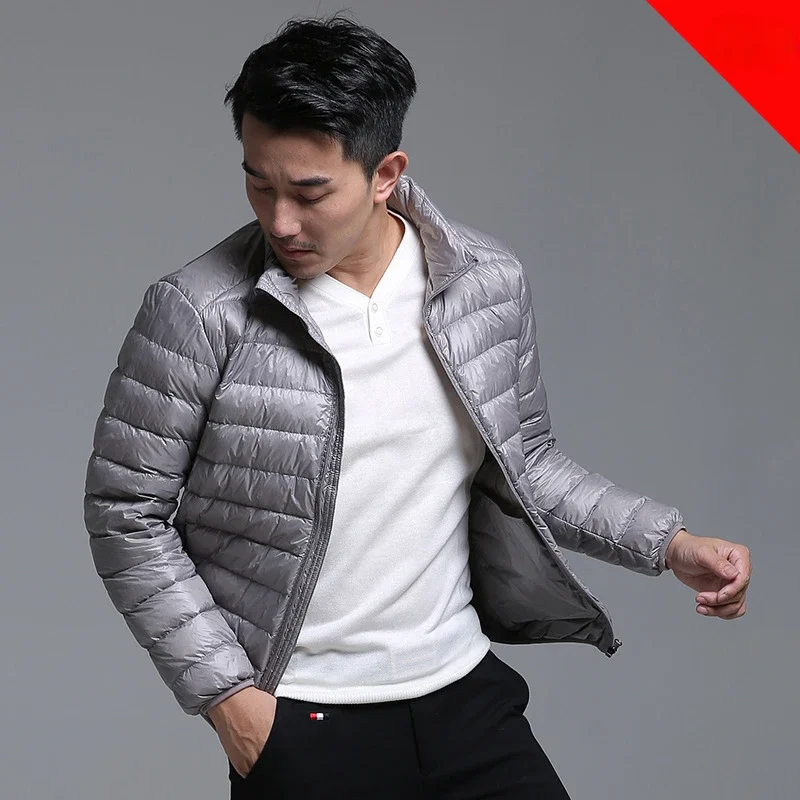 Chaqueta de plumón ligera para hombre, prendas de vestir exteriores de manga larga con cremallera, abrigo transpirable a prueba de viento, chaquetas empaquetables, Otoño e Invierno