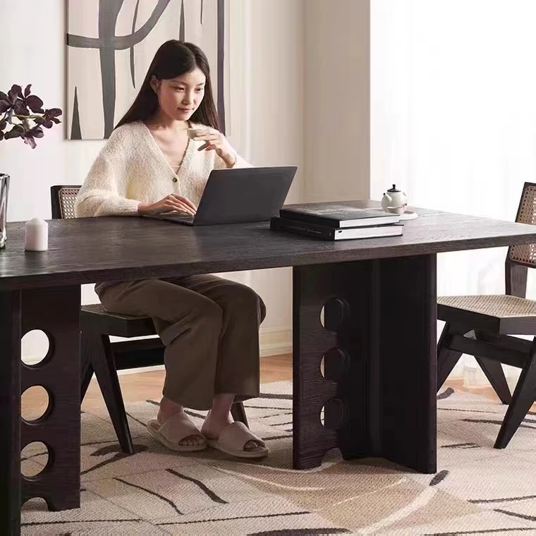 Dining table black retro desk desk, rectangular workbench excluding chairs