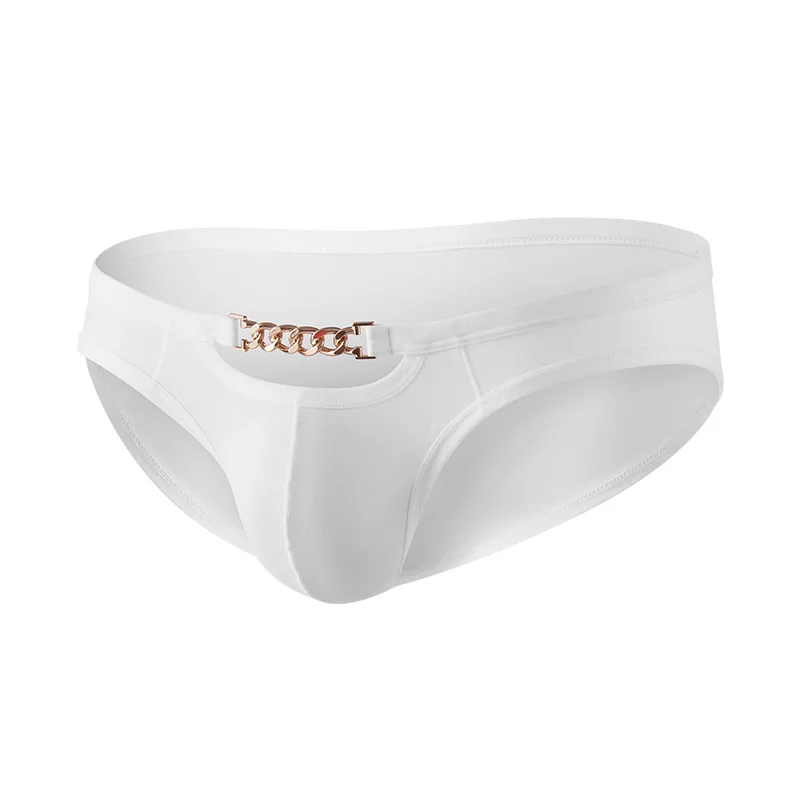 Men's Panties With Metal Chain Underwear Sweat-Absorbing Briefs Sexy Low-Rise U Convex Underpants Soft High Elastic Calzoncillos