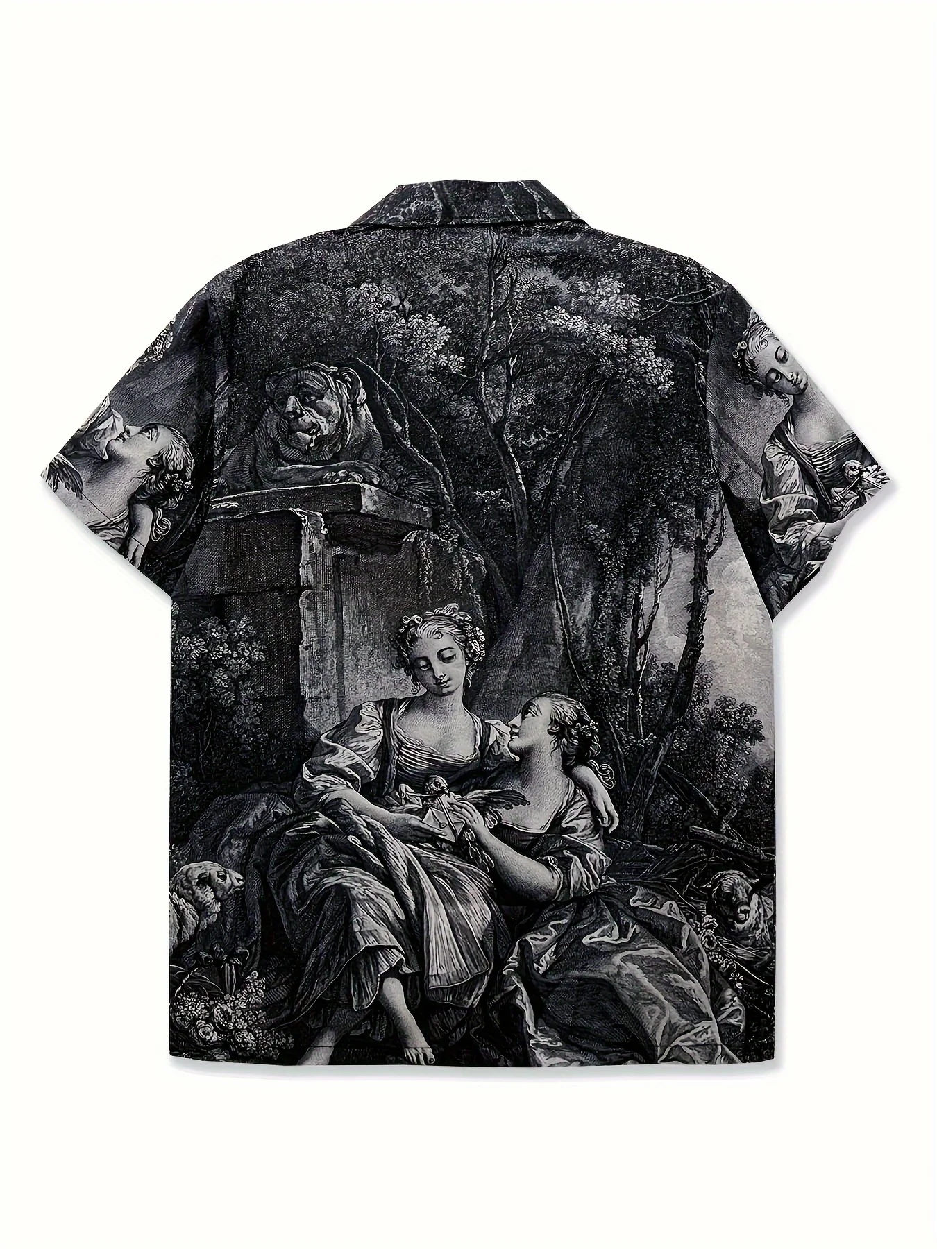 Men's Shirt Casual 3D Printing Women's Dark Female Sketch Design Breathable Polyester Summer Button Four Sided Printing