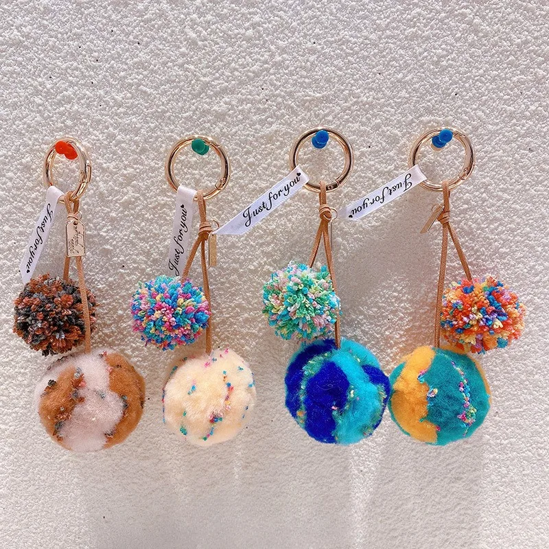 

Cute Faux Wool Pompom Keychain Colorful Soft Ball Keyring Bag Charm for Backpack Purse Fluffy Plush Car Accessory Gift For Women