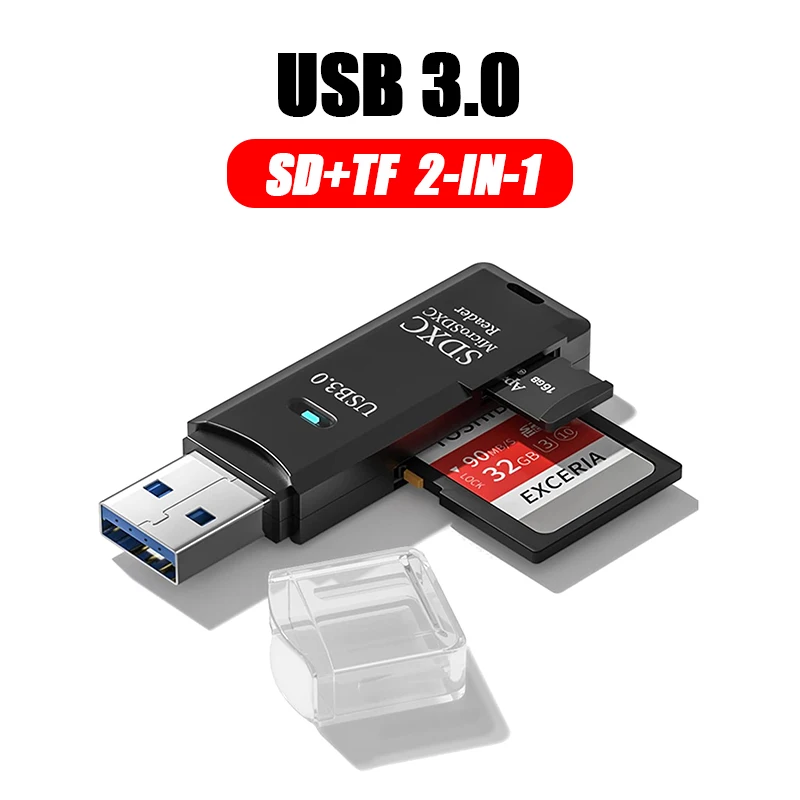 

2-in-1 USB 3.0 Card Reader High Speed SD/TF Memory Card Adapter for PC Laptop Phone Portable USB Flash Drive Accessory
