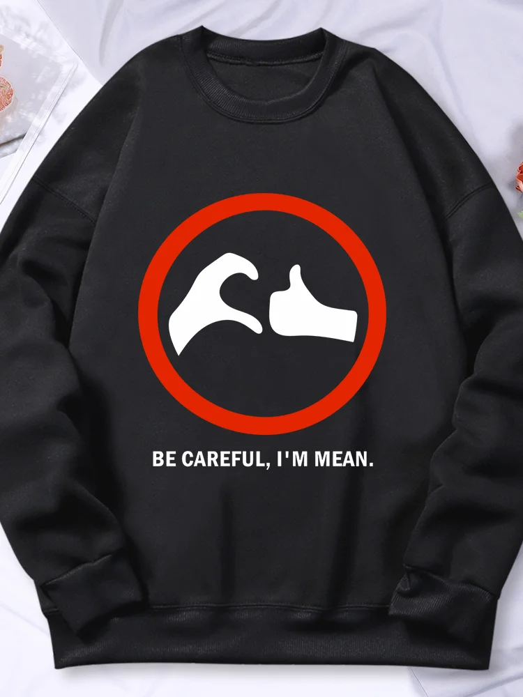 

Be Careful I'M Mean Print Hoodie Women'S Street Autumn Hoody Casual Soft Fleece Sweatshirt Hip Hop Warm Basic Sportswears Female