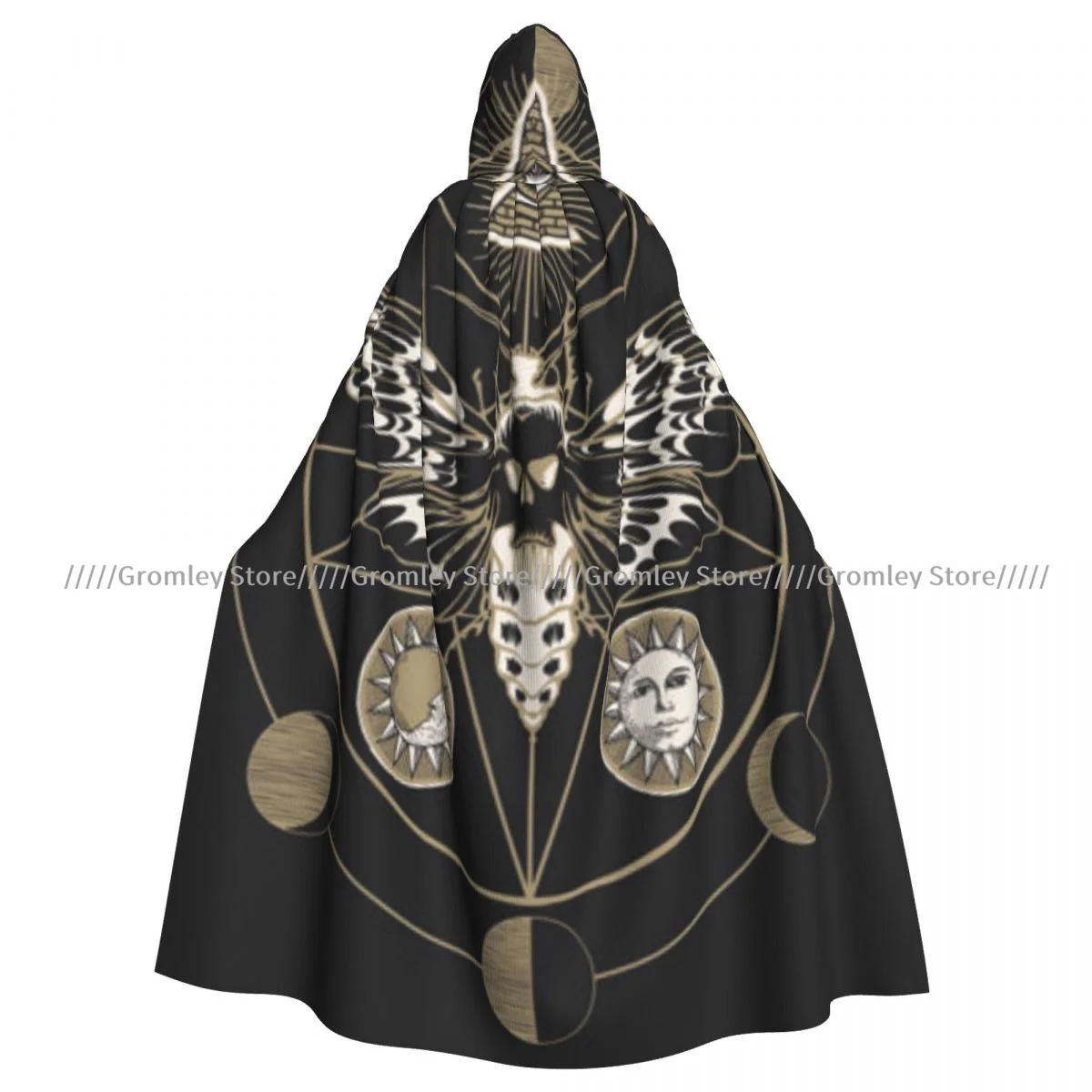 Adult Scary Butterfly Moth Dead Head Cloak Cape Hooded Medieval Costume Witch Wicca Vampire Halloween Costume Dress Coat