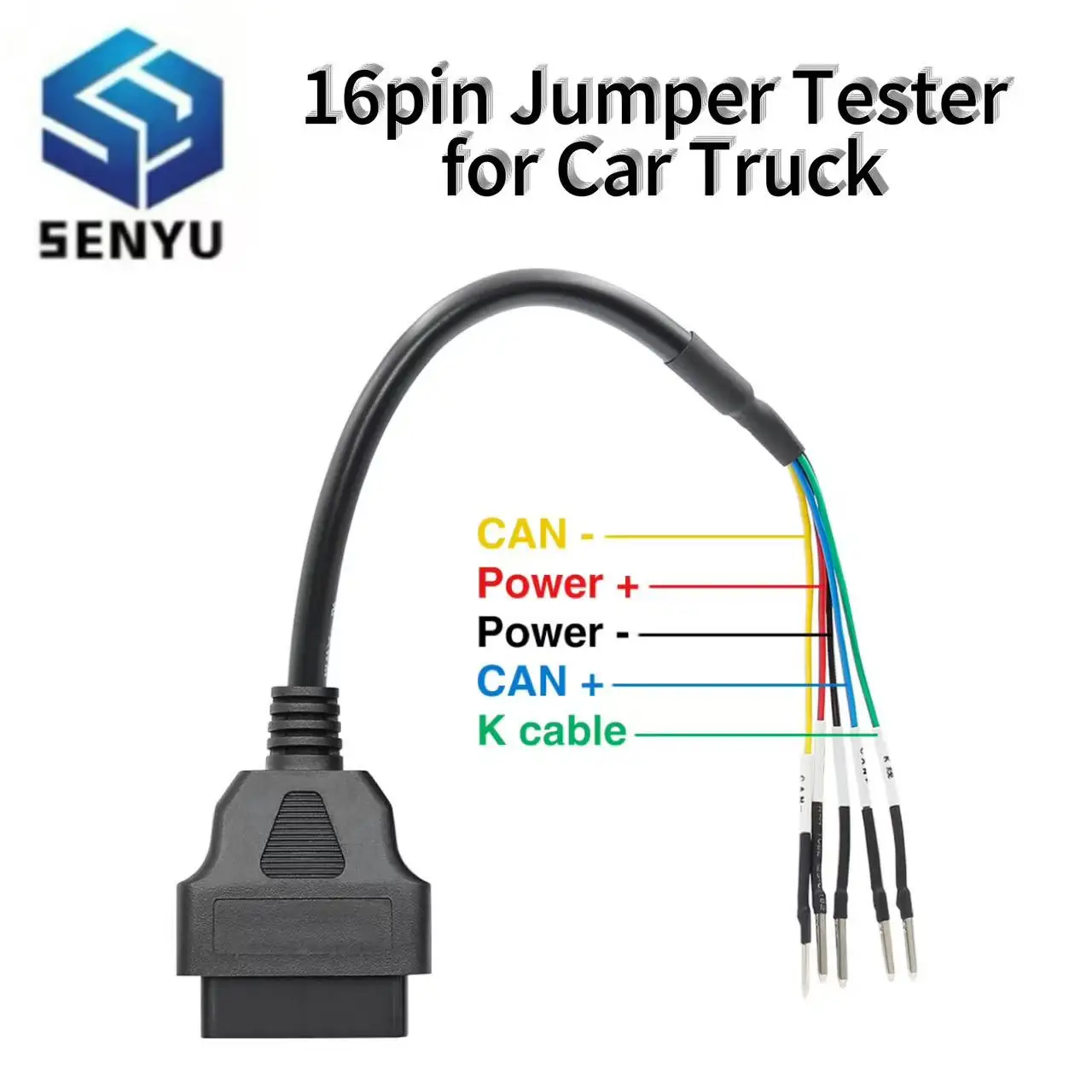 16pin Jumper Tester Connector OBD2 Male 5Pin Adapter Connection To Female 16 Pin Can K Line DIY Car Truck Extension Cable Tool