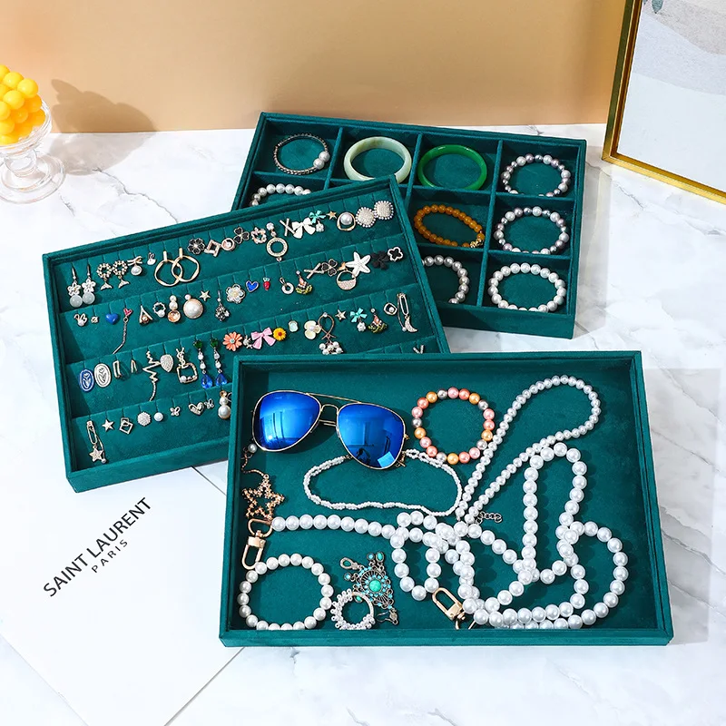 Velvet Jewelry Organizer Tray 6 Styles Multi-grid Storage Box for Earring Ring Necklace Bracelets Display Holder for Home Vanity
