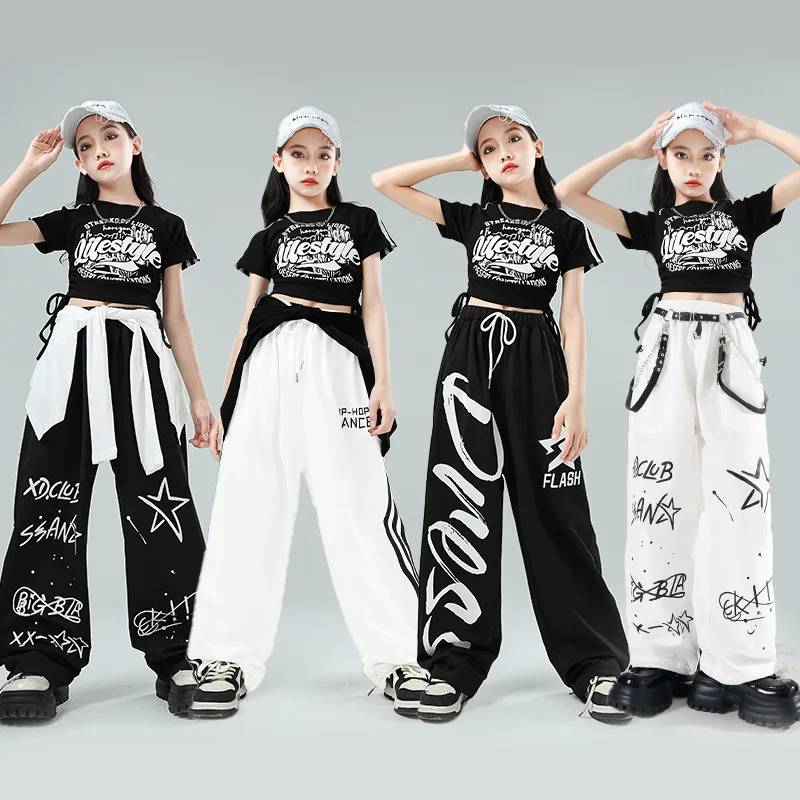 الهيب هوب الفتيات كول K-pop المحاصيل الأعلى الشارع الرقص خطابات ركض السراويل الاطفال الشارع الشهير الطفل الجاز ازياء الفتيات مجموعة الملابس مجموعة