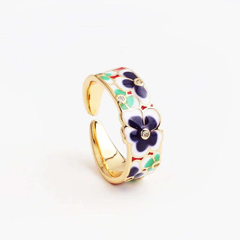 New Colorful Glaze Enamel Rings Metal Engrave Flower Ring Geometry Irregular for Women Girls Travel Jewelry