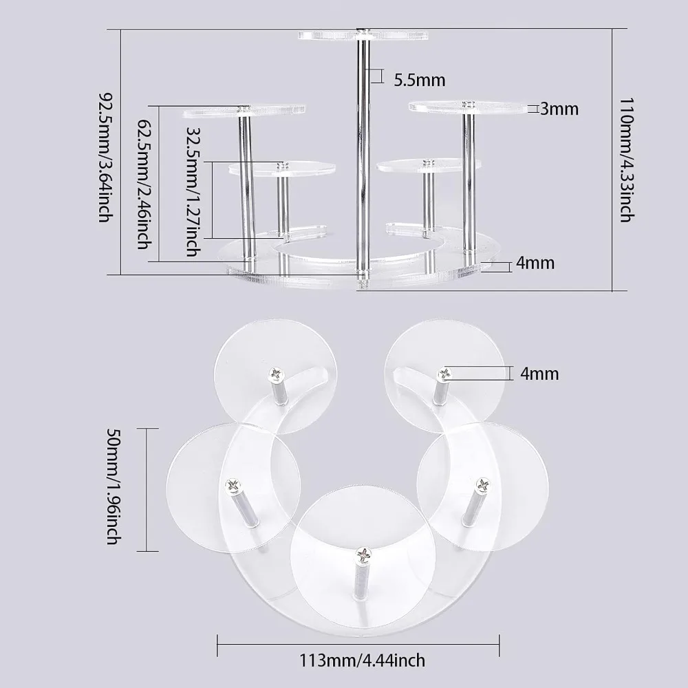 5.5x5.3x4.3inch Transparent Acrylic Jewelry Display Stands with 5 Circular Layers Rotating Rings Holder Moon Shape Base