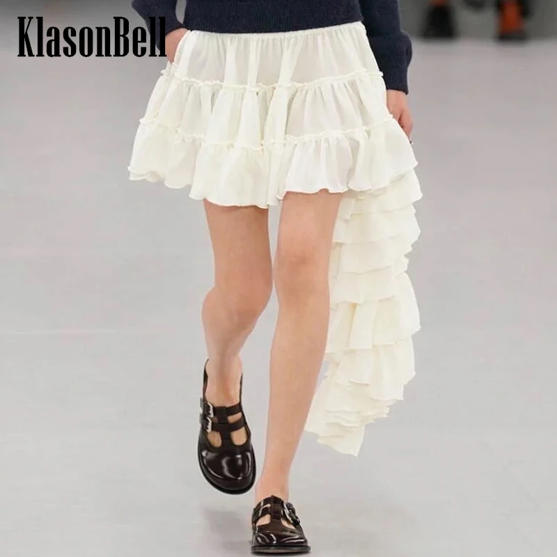 

4.29 KlasonBell Women New Arrival Ribbed Knit Waist Spliced Asymmetrical Hem Short Skirt Fashion Girl Sweet Ball Gown Skirt