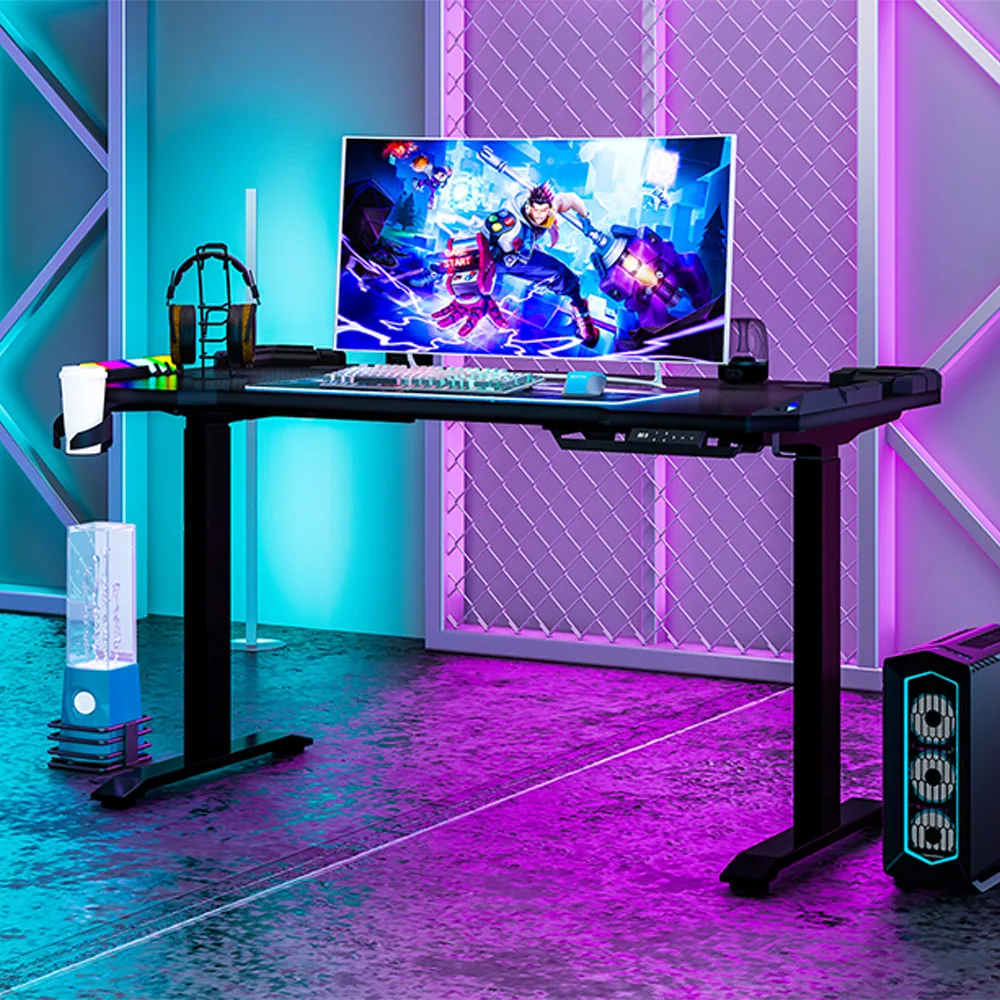 Led Lights Pc Laptop Computer Gaming Desk  With Hot Sales Top Electric Stand up Gaming Table Adjustable Height