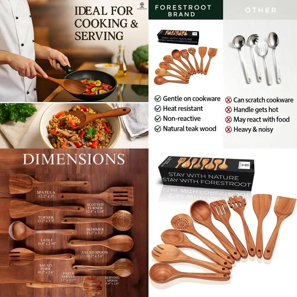 

Экологичный набор деревянной кухонной утвари из 9 предметов — термостойкие деревянные инструменты премиум-класса для посуды и сервировки с антипригарным покрытием