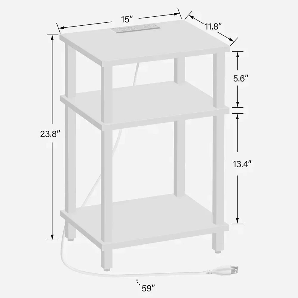 End Table with Charging Station, Side Table with USB Ports and Outlets, Nightstand, 3-Tier Storage Shelf, Sofa Table