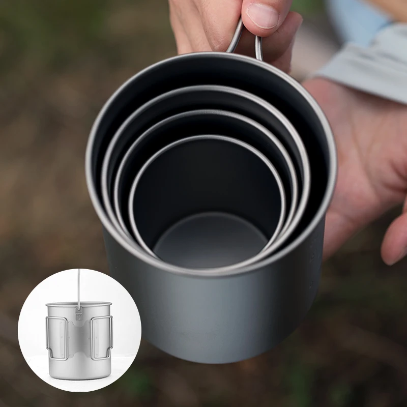 Tiartisan Titanium 750ml Foldable Coffee Mug Tea Cup With Lid Outdoor Camping Hiking Ultralight Portable Hanging Boiling Pot gallery 4
