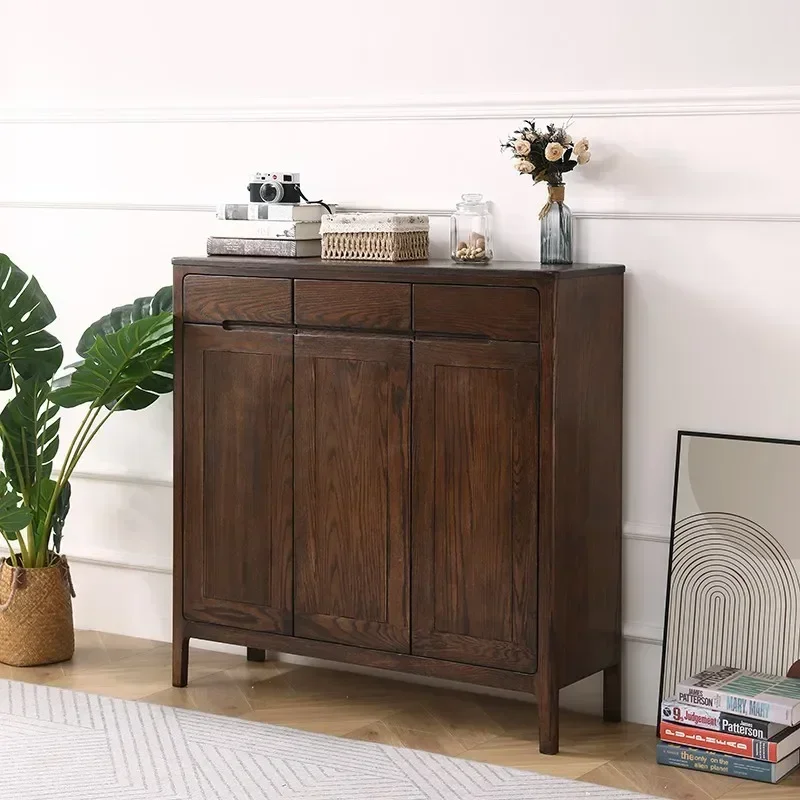 DSAall solid wood shoe cabinet entrance door side cabinet log two doors three doors simple wind