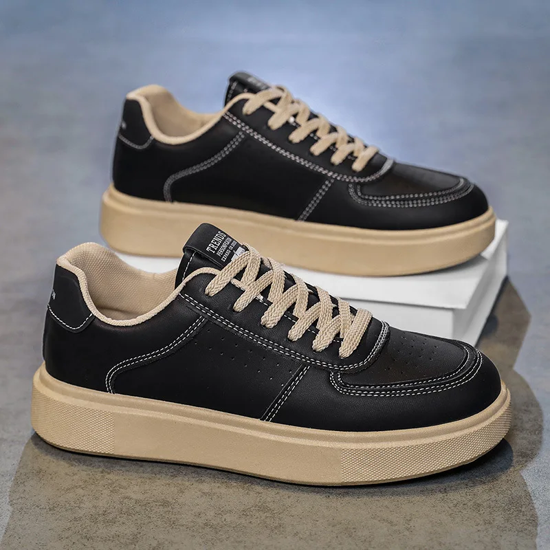 2026 New Men's Thick-Sole Breathable Sports Casual Sneakers - White Trainers with Height-Enhancing Design for Students.