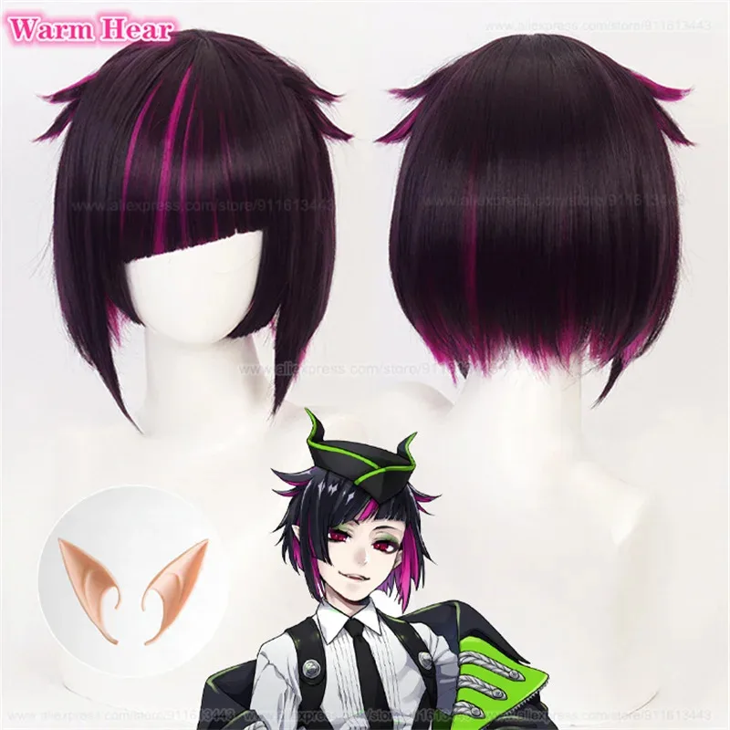 Vanrouge Anime Lilia Cosplay Black Purple Heat Resistant Synthetic Hair Wigs + Wig Cap